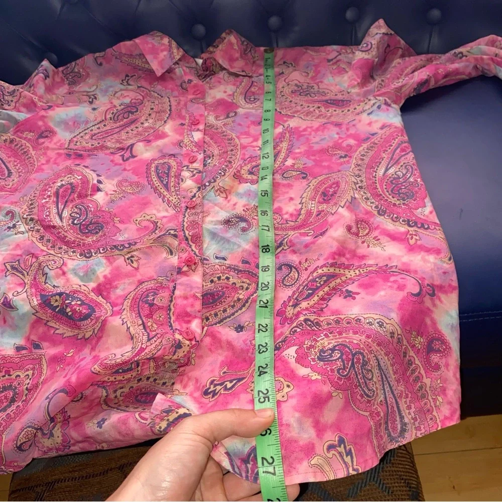 Jones New York Sport Tie Dye Paisley Intricate Print Lightweight Button Up Shirt